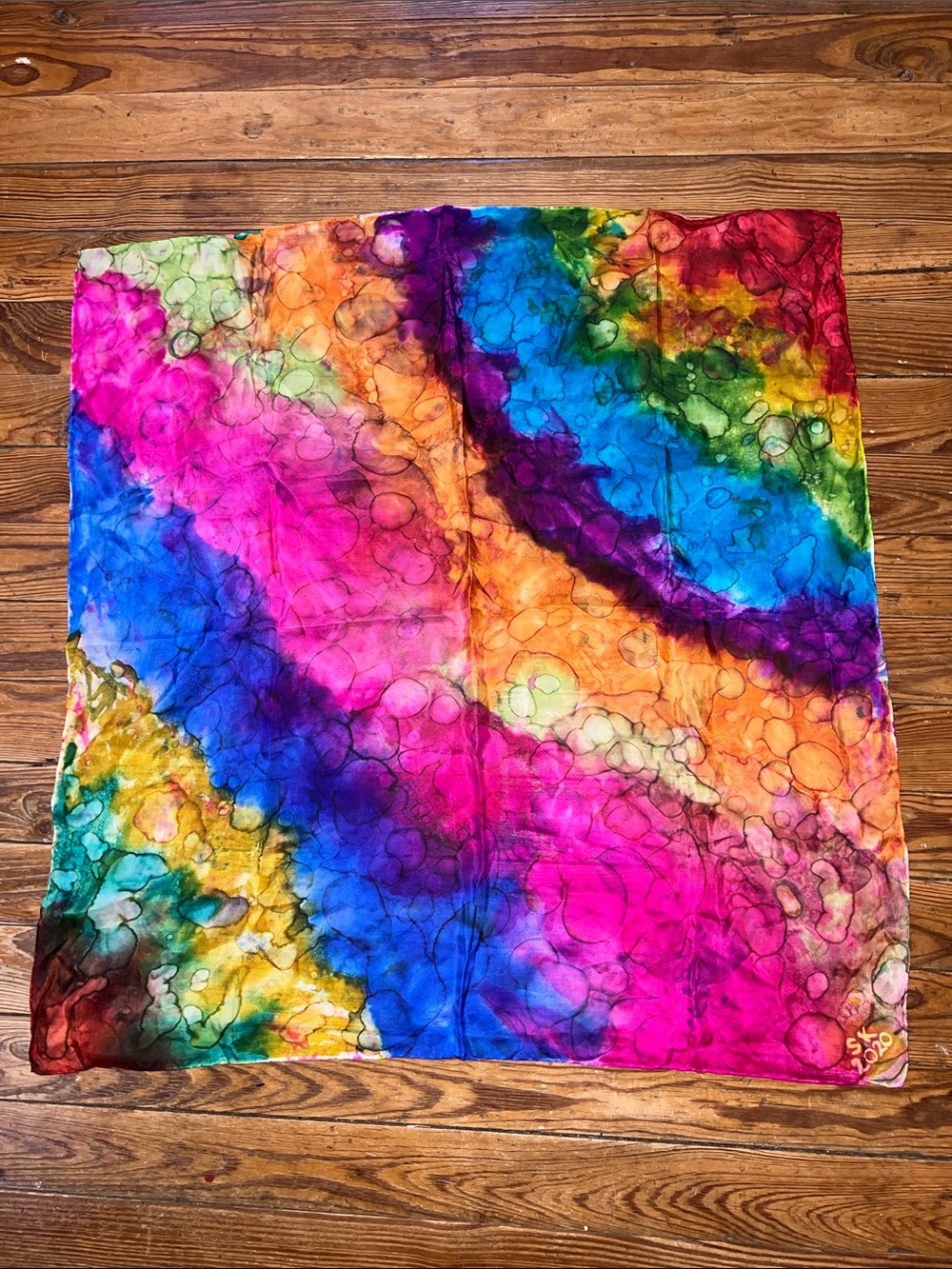 Vibrant Multicolor Silk Scarf - Tie-Dye Inspired Wrap SK2020